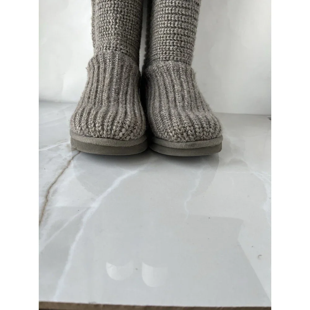 UGG Youth Junior Girls CARDY Black 5649 Short Tall Gray Knit Wool Fur Sz 5